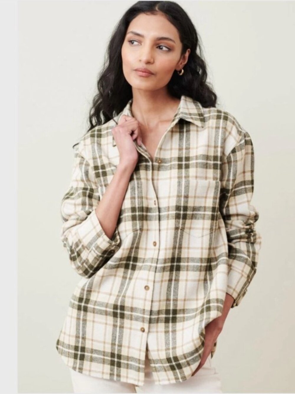 JENNI KAYNE O'Keeffe Overshirt Oatmeal Plaid - XS - NWT $225